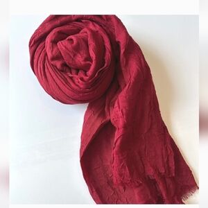 Elegant Cherry Red Rectangle Crinkle Bamboo Cotton Scarf